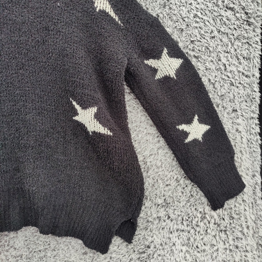 POL Womens Whimsigoth Celestial Star Fuzzy Eyelash Knit Hoodie M Black Soft Cozy - Picture 13 of 15